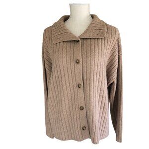Anne Klein Cardigan Sweater Women’s XL Ribbed Button Front Camel Tan NWT
